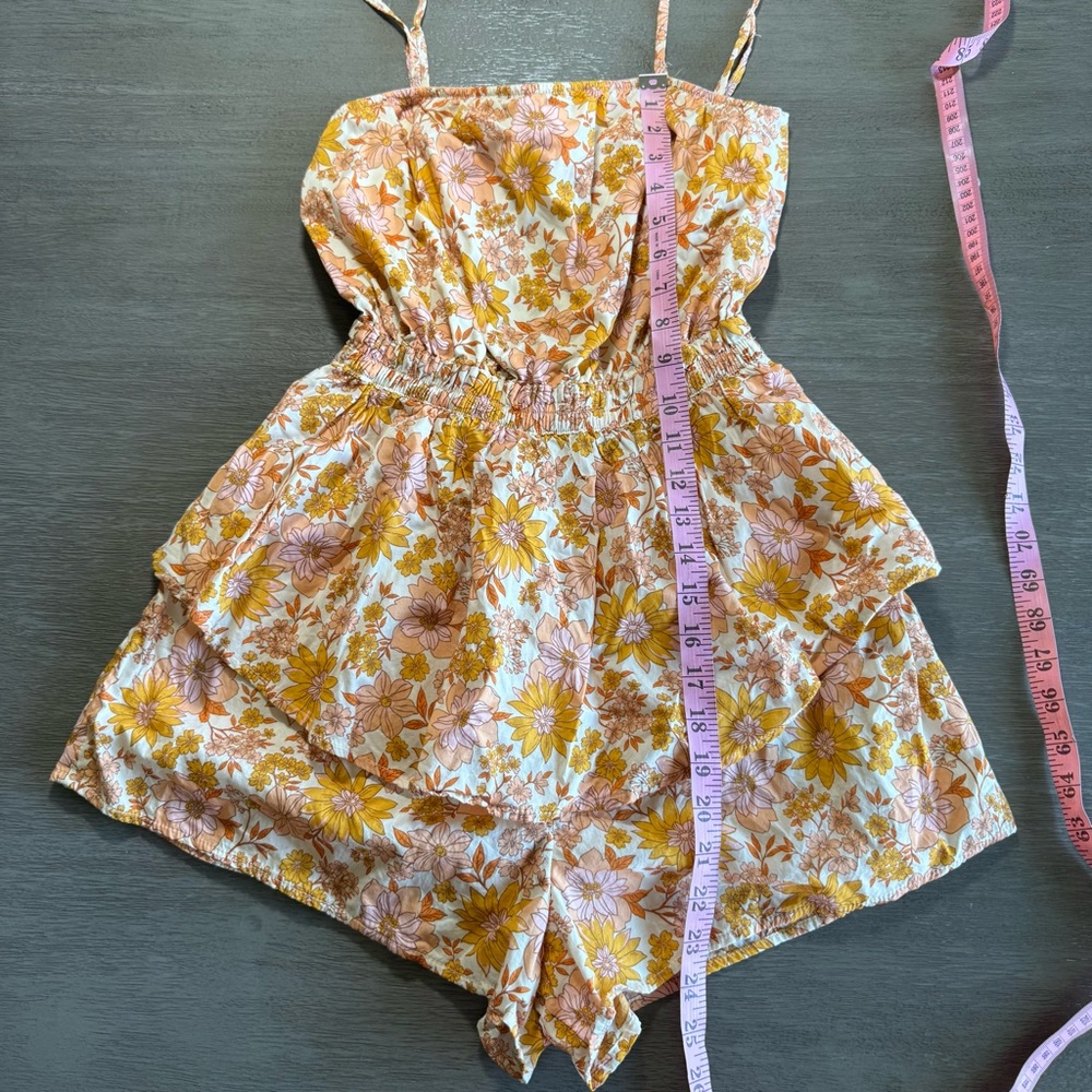 AEO Floral Orange Beige Romper Jumpsuit XS Tie Back - Picture 15 of 16